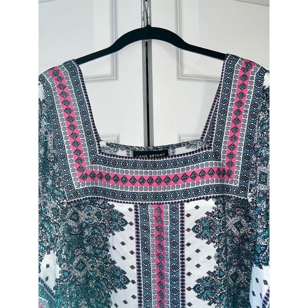 Lane Bryant Women's Size 18 Geometric Tunic Blouse Square Neck - Picture 3 of 7